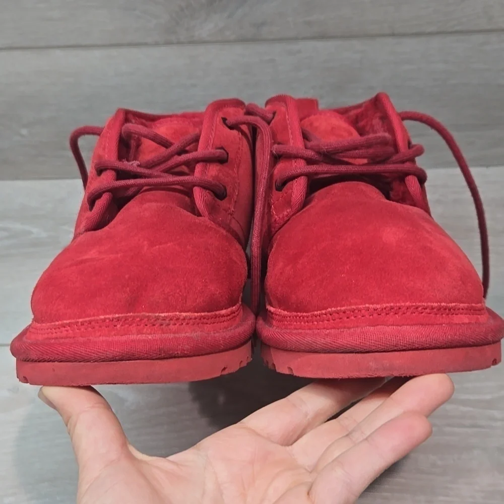 UGG Australia Mens Neumel 3236 Ankle Red Suede Sheepskin Boots Sz 8